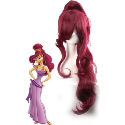 Movie Hercules Megara Meg Dark Red Pigtail Role Cosplay Costumes Wig For Halloween Party Heat Resistant Synthetic Hair+Wig Cap