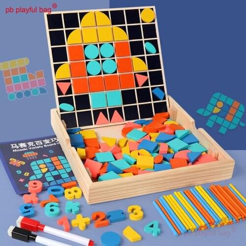 PB Playful Bag Wooden multifunctional mosaic jigsaw puzzle digital arithmetic bar building block Childrens Toys DIY gifts UG132