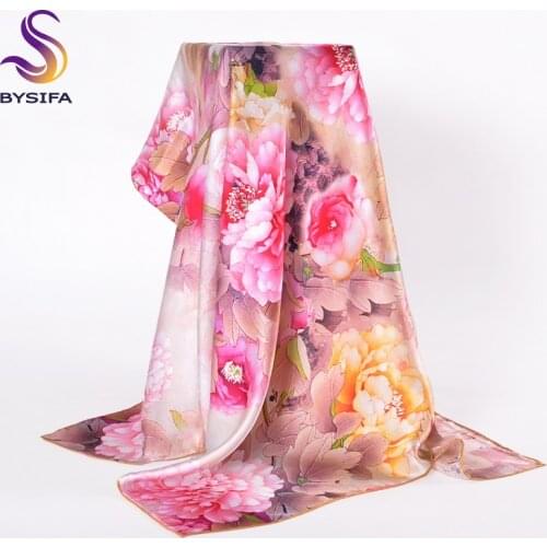 [BYSIFA] Trendy Women 100% Silk Neck Scarf Cape New Brand Autumn Winter Colorful Female Ladies Pure Silk Scarves Wraps 110*110cm