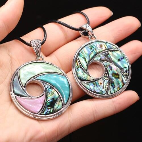Natural Sea Shell Abalone Pendant Necklace Simple Round Antique Silver Alloy Necklace Good Quality Necklace Jewelry for Women