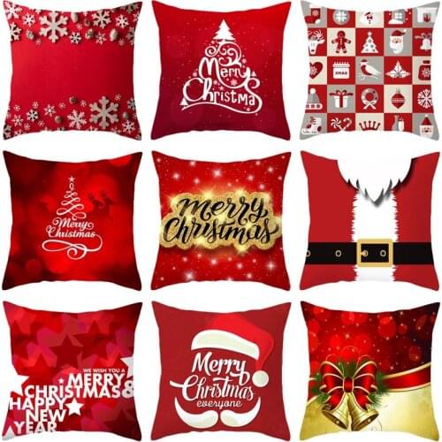 Christmas Cushion Cover Pillowcase45*45 Red Merry Christmas Printed Polyester Decorative Pillows Sofa Home Decoration Pillowcase