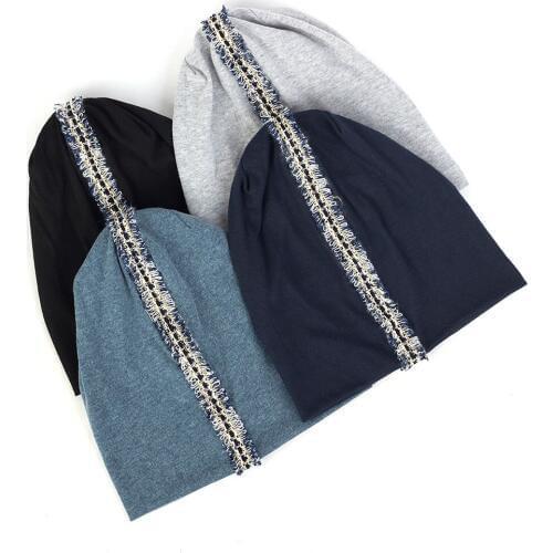 Charm Wood Cotton Slouchy Unisex Beanie Men Women Baggy Tassel Striped Hat Casual Winter Autumn Warm Skull Cap