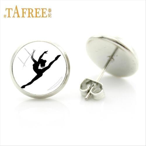 TAFREE Beautiful Delicate Round Stud Earrings Love Sports Love Gymnastics Stud Earrings Women Gifts Jewelry GY019