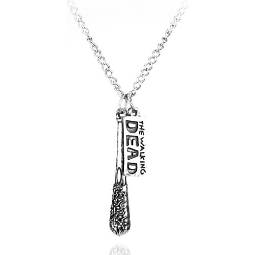 Vintage The Walking Dead Lucille Baseball Bar Pendants Necklace Choker Unique Charm Long Chain Lucille Negan Bat Necklaces-30