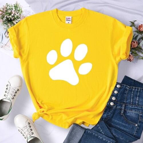 Women Fashion Crewneck Tee Clothes T Shirt Summer Breathable T-Shirt Harajuku Cotton Tshirt White cat paw print Harajuku Tops