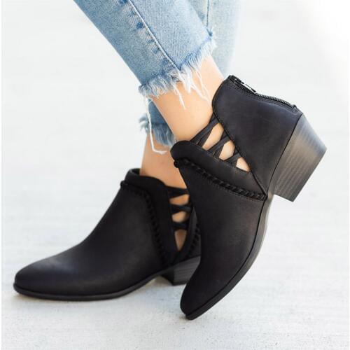 2019 Spring Ankle Women Boots Square Heel Slip On Women Female High Heels Single Shoes Round Toe Casual Quality Short Boots