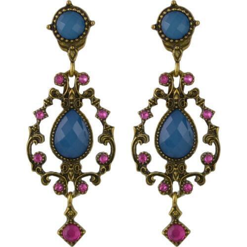 Boho Ethnic Ladies Egypt Earrings With Rhinestone Women Antique Gold color Metal Resin Blue Ball Drop Earrings Turkish Gypsy