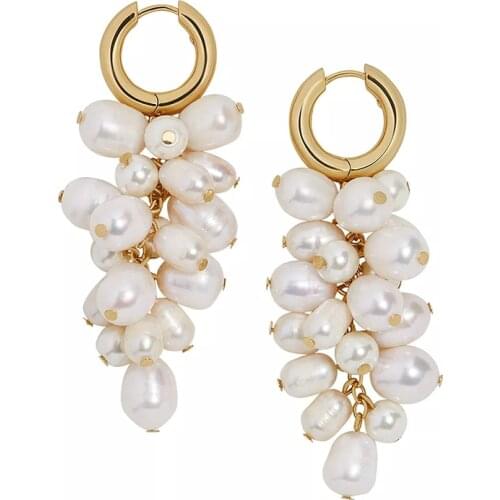 Mismatched handmade natural freshwater pearl stainless steel hoop earrings for women drop dangle Hanging Earrings Fashion Female