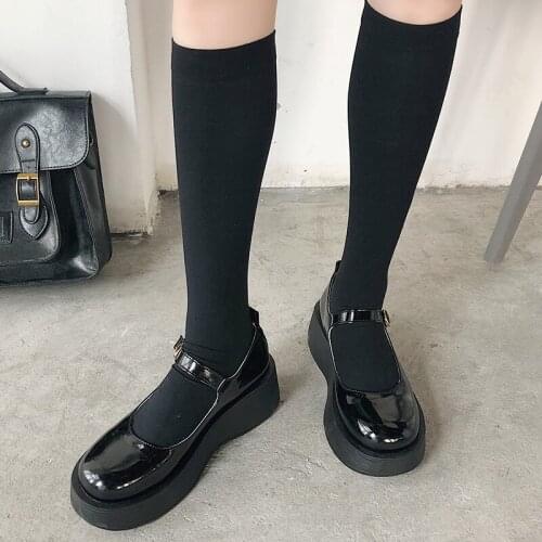 Lucyever Japanese Wedges JK Shoes Ladies Autumn 2021 New Round Toe Platform Mary Jane Shoes Women Ankle Strap Low Heels Pumps