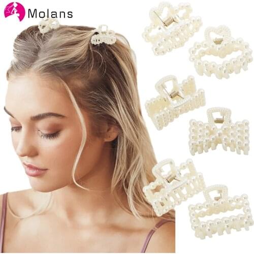 Molans 2PCS/Set Mini Pearl Hair Claws for Women Girls Sweet Hairpins Crab Claw Clip Hair Clips Barrette Fashion Hair Accessories