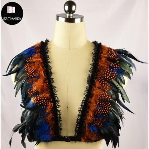 Handmade womens Harness harnais Cage Bra Punk Feather BODY HARNESS Open Chest Harness Belt Metal Buckle Decorations Lingerie