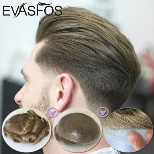 100% Pure Human Hair Prosthetic Thin Skin Men Toupee Invisible V Loop Skin Around Hair Transparent Replacement System In Stock