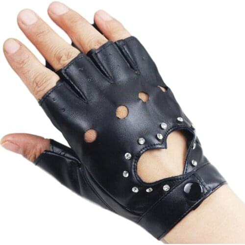 2Paris/Pack Women Faux Leather Gloves PU Fingerless Heart Shape Hollow Mittens