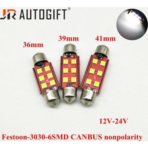 2PCS Spuer Bright Dome Canbus 12V-24V Festoon 36/39/41mm C5W 3030 Chip 6SMD Canbus car license plate Interior Reading Bulb