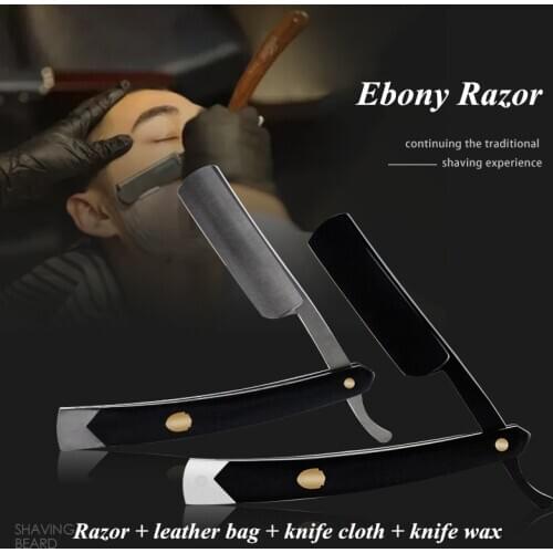 4pcs/set Japan Stainless Steel Straight Razor Kit Sandalwood Handle Baber Manual Shaver Set Leather Bag Knife Cloth Wax G1229
