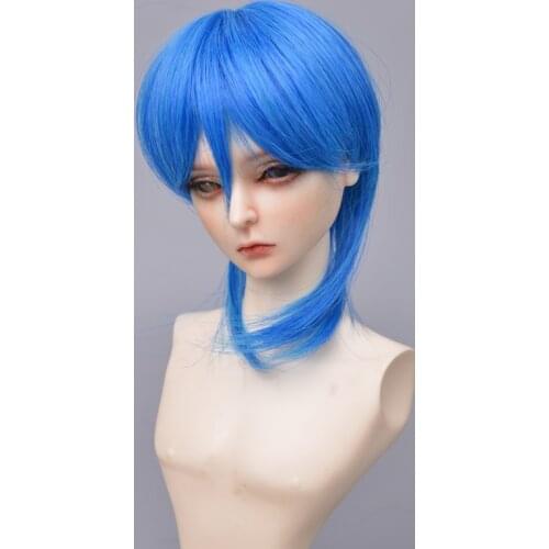 MUZIWIG Doll Accessories 1/3 BJD Doll Wig Middle Length Bangs Blue Straight Hair High Temperature Fiber Wig For DIY BJD Doll