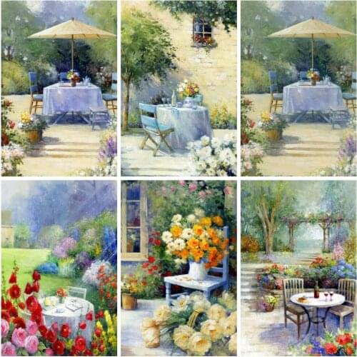 Huacan Diamond Painting With Square Rhinestones Garden Diamond Embroidery 5D Set Landscape Mosaic Gift Home Supplies