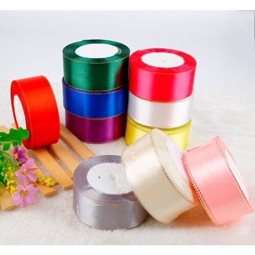 25 yards 20/38mm Gold Rim Satin Ribbons For DIY Artificial Silk Roses Gift Bow Packaging Supplies Handicraft Sewing Accessories