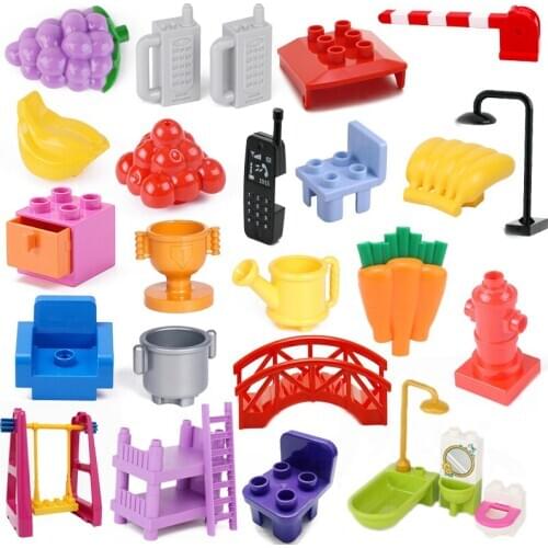 Big Size City Furit Bridge Toilet Food Bed Chair Food Big Size Kids Toys Creator Accessories Compatible City Building Blocks