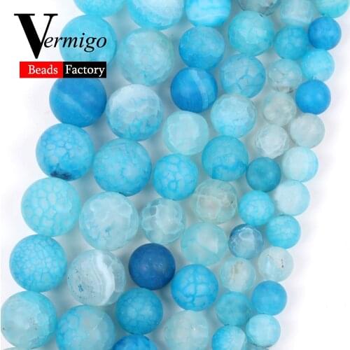 Natural Frost Matte Blue Dragon Veins Agates Stone Round Beads for Jewelry Making 6/8/10mm Spacer Loose Beads diy Bracelets