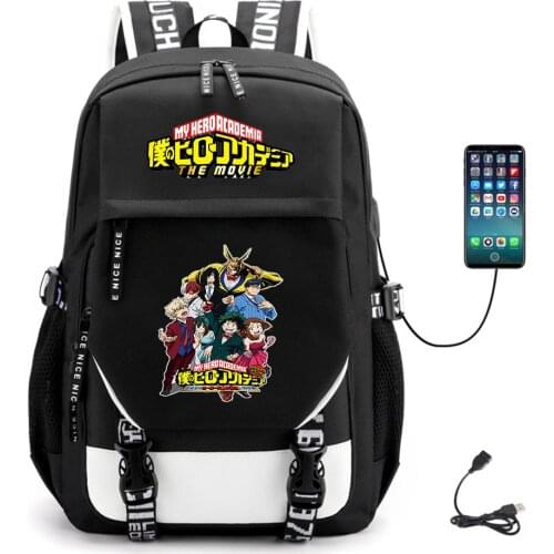 Anime My Hero Academia USB Canvas Unisex Casual Packsack Teenger Backpack Fabric Schoolbag Student High Quality Laptop Bag
