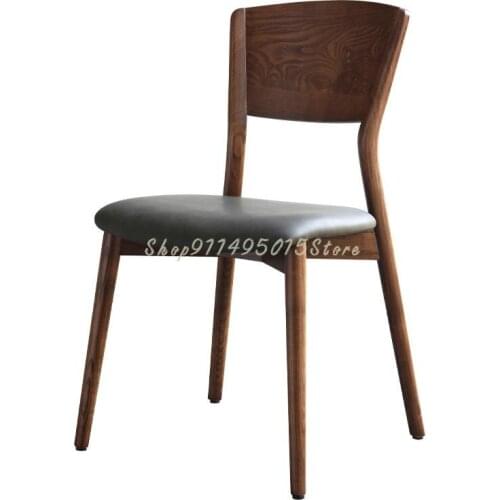Italian Minimalist Dining Chair Small Apartment Nordic Light Luxury All Solid Wood Back Chair Designer Original Leather Art Chai