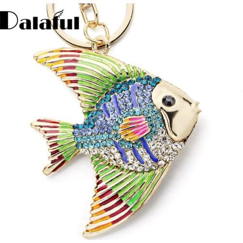 Exquisite Multicolour Enamel Crystal Goldfish Key Chains lovely Tropical Fish Keyrings Keychains Holder Bag Pendant For Car K366