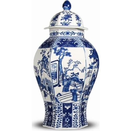 Jingdezhen Ceramics Ancient Chinese General Tank Vases Living Room Porcelain TV Cabinet Ancient Blue and White Porcelain