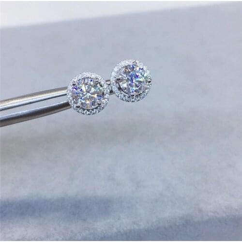 Passed Diamond Test Excellent Moissanite Round Bag Platinum 18K Stud Earring Gem Earring D Color Clarity VVS Wedding Gift Luxury