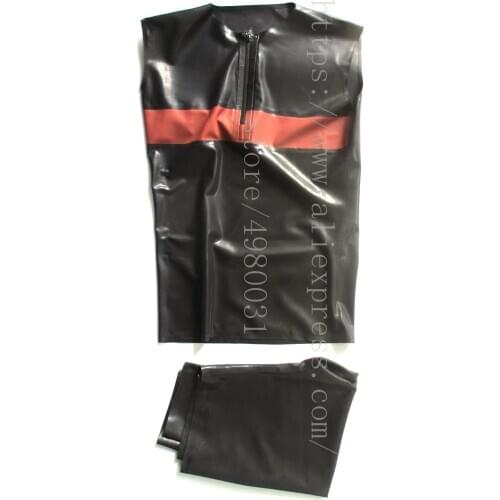 Novelty mens sleeveless latex t-shirt with front zipper and black middle pants
