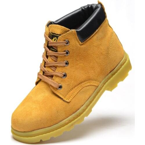 Mens casual steel toe covers work boots cow suede leather safety shoes breathable worker safe boot ankle security botas protect