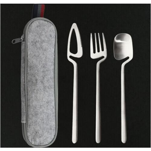 3Pcs Silver 18/10 Stainless Steel Travel Dinnerware Set Spoon Fork Utensils Reusable Portable Cutlery Camping Tableware Supplies