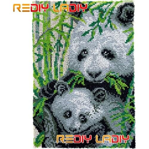 Latch Hook Rug Kits Panda Love Plush Wall Hanging DIY Carpet Rug Chunky Yarn Arts Cushion Crocheted Floor Mat Hobby & Crafts