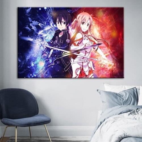 Wall Art Modular Canvas Sword Art Online Home Decor Animation Role Pictures HD Printed Paintings For Living Room Artwork Framed