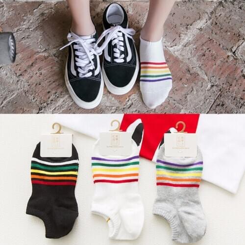 Striped round head socks colorful female autumn and winter women casual comfortable rainbow socks ladies short tube socks double
