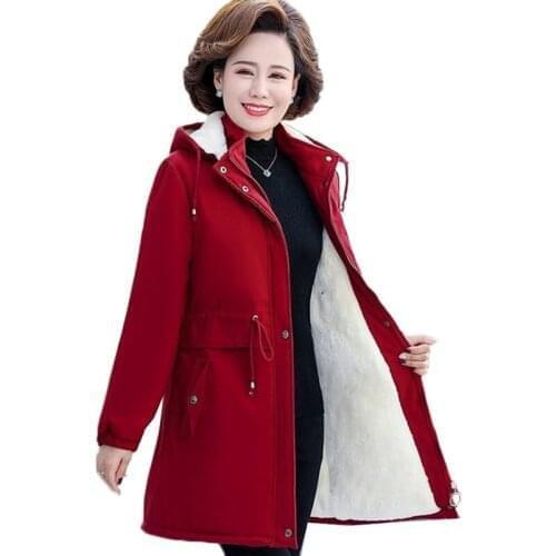 2021 New Winter Jacket Women Hooded Thick Parkas Middle-aged Female Jacket Coat Plus Velvet Warm Winter Outwear Plus Size 5XL
