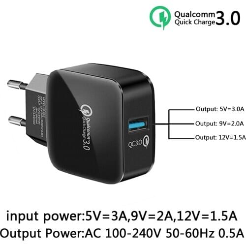 New QC 3.0 50-60Hz USB mobile Fast charger quick charge For Samsung iPhone Huawei Xiaomi HTC LG Mobile Phone Charger