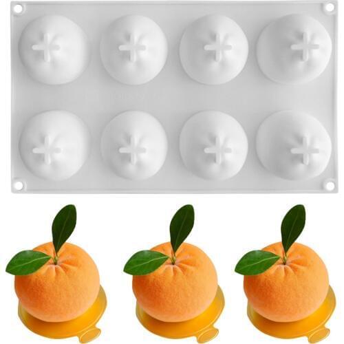 Orange Silicone Cake Mold For Baking Chocolates Ice Cream Pudding Mould Dessert Fruit Mousse Molds Bakeware 8-Cavity