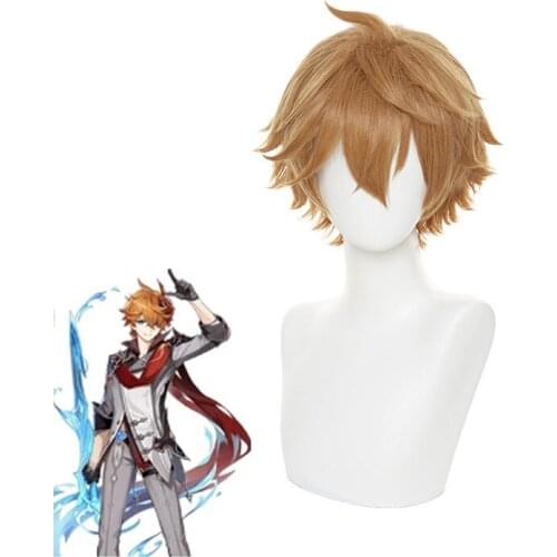 Genshin Impact Tartaglia Cosplay Short Brown Heat Resistant Synthetic Hair Halloween Party Anime Cosplay Wigs