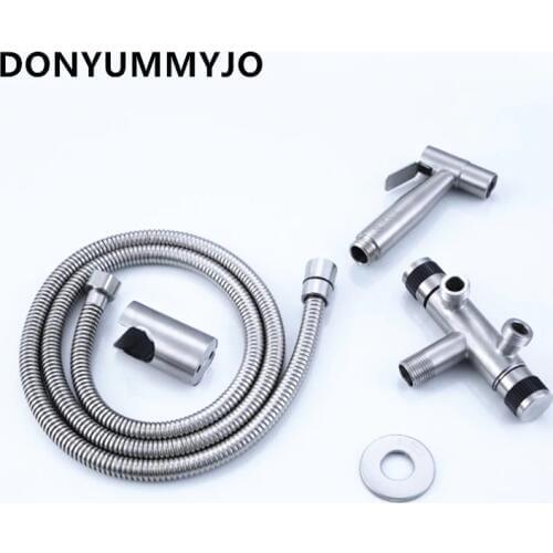 1set Bidet Faucets 304 Stainless Steel Toilet Spray Gun Multifunctional Wash Nozzle Gun Wash 1/2 'Double Outlet Angle Valve