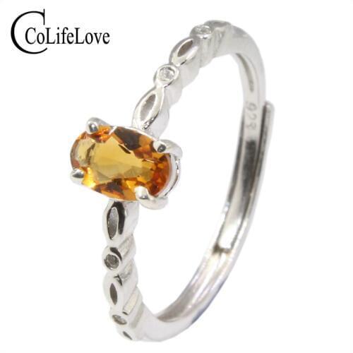 Simple citrine silver ring for office lady 4 mm * 6 mm natural citrine ring solid 925 silver citrine jewelry girl birthday gift