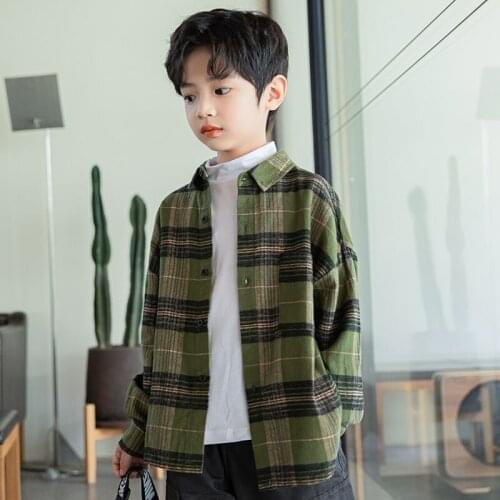 Kids Clothes Boys Plaid Shirts Long Sleeve Loose Blouse Spring Autumn Cool Cotton Children Clothing Outwerwear Boys camisas