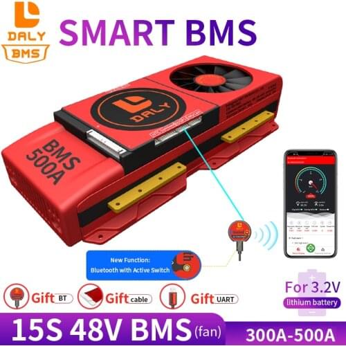 Smart BMS 15S 48V 300A 400A 500A Bluetooth 485 to USB device CAN NTC UART software Li-on Battery protection Board BMS With Fan