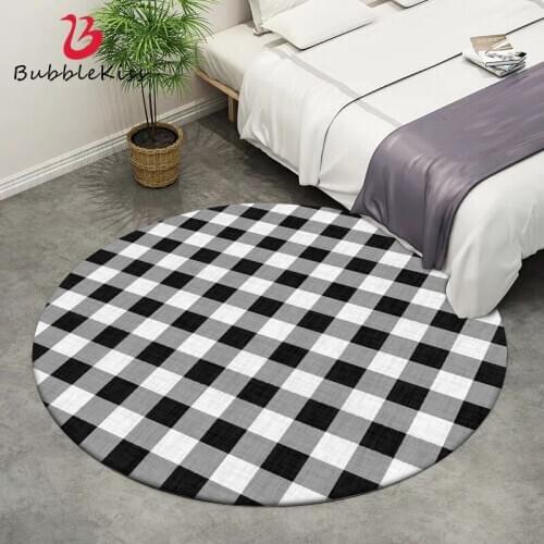 Bubble Kiss Modern Round Carpet Black White Grid Living Room Rug Home Simple Style Bedroom Decor Rug Non-Slip Coffee Table Rug