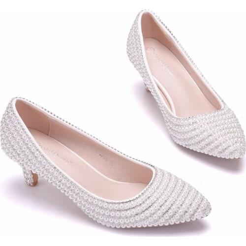 Crystal Queen Women Pumps Wedding Shoes Spring Bridal Shoes High Heels Shallow Mouth Thin Heels Dress Pointed Women Shoes