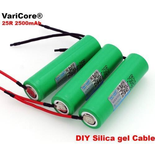 VariCore New 18650 2500mAh Rechargeable battery 3.6V INR18650-25R 20A discharge + DIY Silica gel Cable