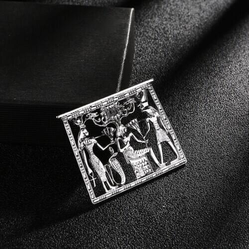 2020 Vintage Palace Hollow Geometry Stereoscopic Rectangle Egyptian Portrait Gold Metal Brooch for Woman Man Girls Party