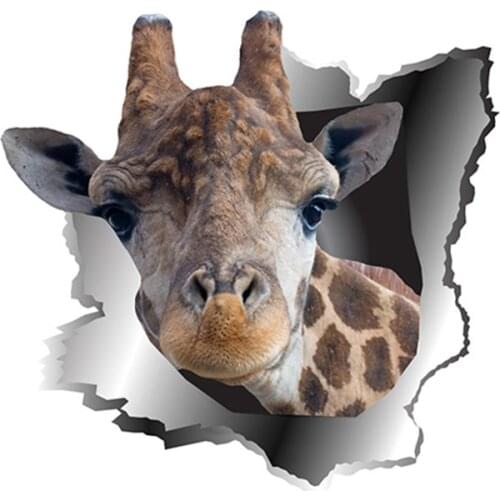 Funny 3D Torn Metal Giraffe Car Stickers Decals Accessories Motorcycle for Volkswagen Polo Golf Audi A4 Q3 PVC 13cm X 13cm