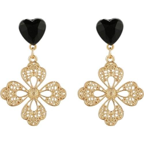 Gold Hollow Carved Flowers Drop Dangle Earring for Women Metal Heart Big Exaggerated Pendant Earring Statement Jewelry brincos