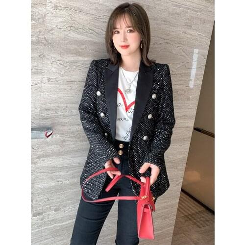 Sequins double-breasted tweed suit jacket lapels female bright silk cultivate ones morality spring 2021 new High Quality